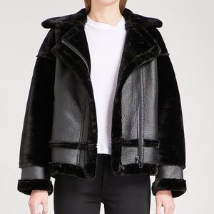 Whistles Faux Fur Biker Jacket Black Medium